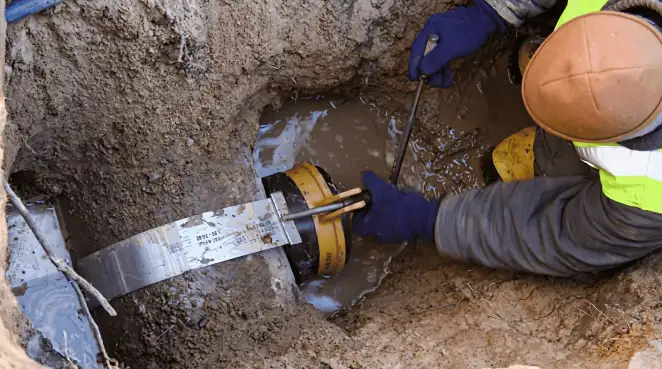 Technician performing underground drainage repair for foundation protection and gutter systems in Manchester, NH